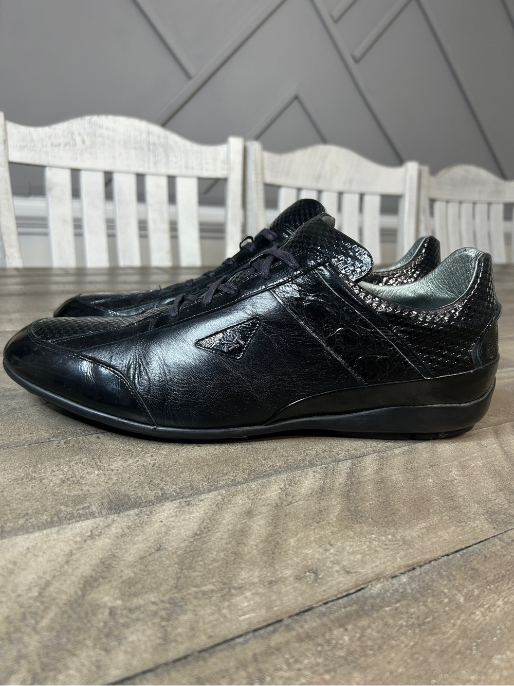 Mezlan Atilio Black Leather Patent Snake Textured Driving Shoes Sneaker Size 13M